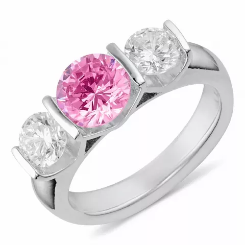 runder rosa Zirkon Ring aus rhodiniertem Silber