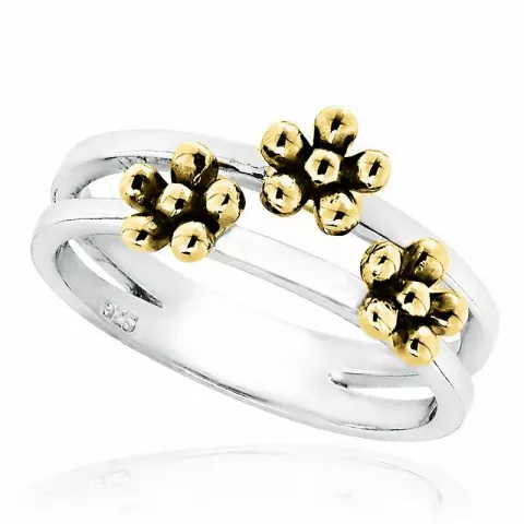Blumen Ring aus rhodiniertem Silber mit vergoldetem Sterlingsilber