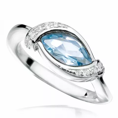 Polierter ovaler blauem ring aus rhodiniertem silber