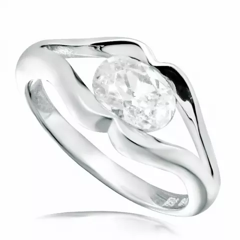ovaler weißem Zirkon Ring aus rhodiniertem Silber