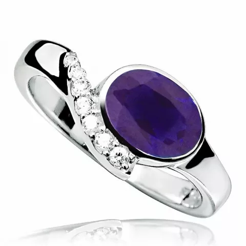 Gross ovaler violettem zirkon ring aus rhodiniertem silber