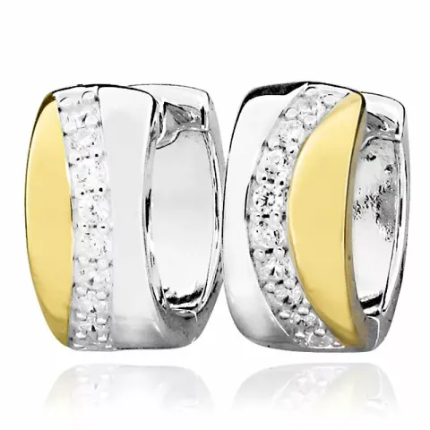 14,5 mm weißen zirkon kreole in rhodiniertem silber mit vergoldetem sterlingsilber