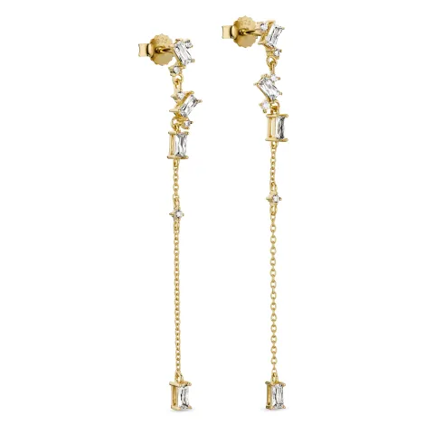 lange Zirkon ketten ohrringe in vergoldetem Silber