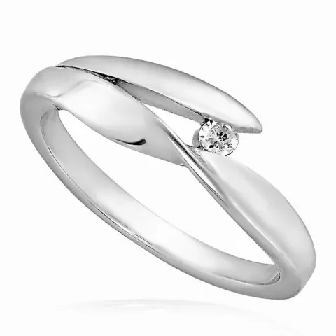 Einfacher runder weißem Zirkon Ring aus rhodiniertem Silber