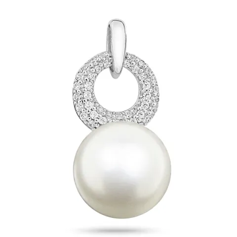Elegant Kreis Perle Anhänger aus rhodiniertem Silber