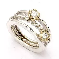 RS of Scandinavia Blume Ring in Silber und 14 Karat Gold weißen Zirkonen