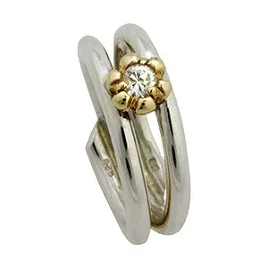 RS of Scandinavia Ring in Silber mit 14 Karat Gold weißem Zirkon