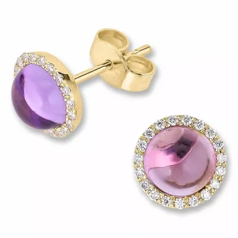runden Amethyst Diamantohrringe in 9 Karat Gold mit Diamant und Amethyst