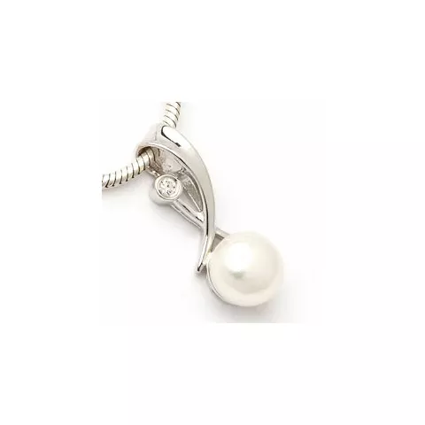 Länglicher weißem Perle Anhänger aus rhodiniertem Silber