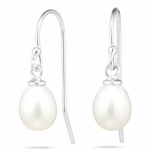 ovalen weißen Perleohrringe in rhodiniertem Silber