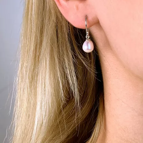 ovalen weißen Perleohrringe in rhodiniertem Silber