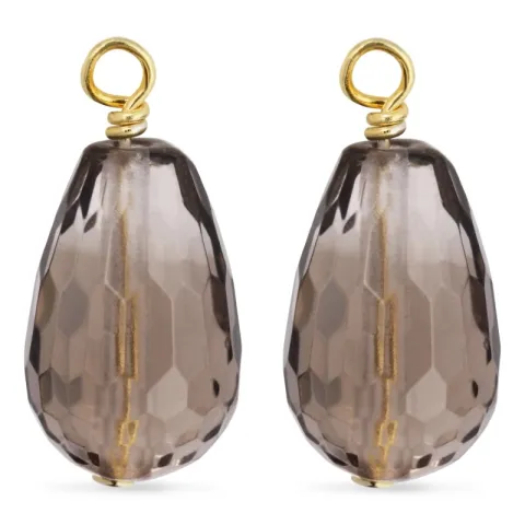 Tropfen rauchfarbenem Bergkristall Anhänger für Ohrringe in vergoldetem Silber - Mix & Match