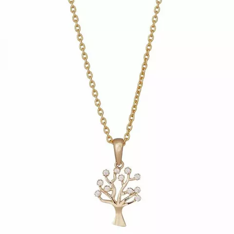NORDAHL ANDERSEN Lebensbaum Anhänger mit Halskette in 8 Karat Gold mit Vergoldete Silberhalskette weißem Zirkon