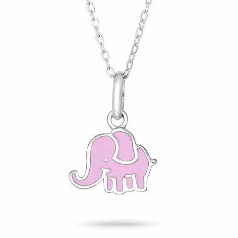 NORDAHL ANDERSEN Elefant Anhänger mit Halskette in rhodiniertem Silber rosa Emaille