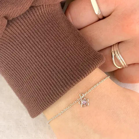 Kinder NORDAHL ANDERSEN Blume Armband in rhodiniertem Silber rosa Zirkon