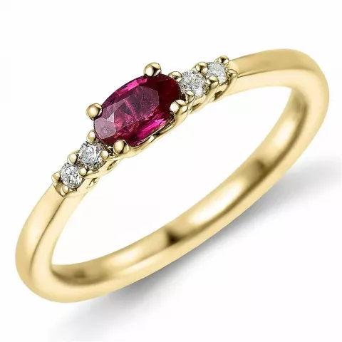 ovaler Rubin Diamantring in 14 Karat Gold 0,35 ct 0,06 ct