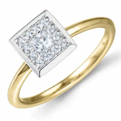 viereckigem Brillantring in 14 Karat Gold- und Weißgold 0,15 ct 0,10 ct