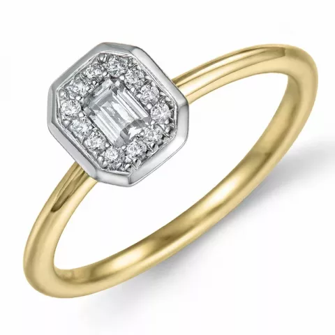 viereckigem Diamantring in 14 Karat Gold- und Weißgold 0,16 ct 0,08 ct