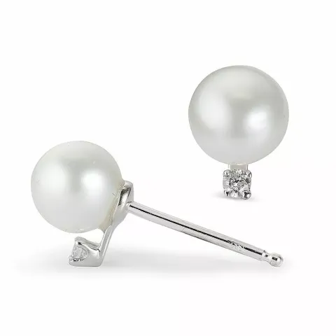 Perle Diamantohrringe in 14 Karat Weißgold mit Diamant