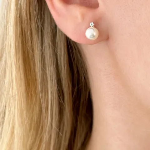 Perle Diamantohrringe in 14 Karat Weißgold mit Diamant