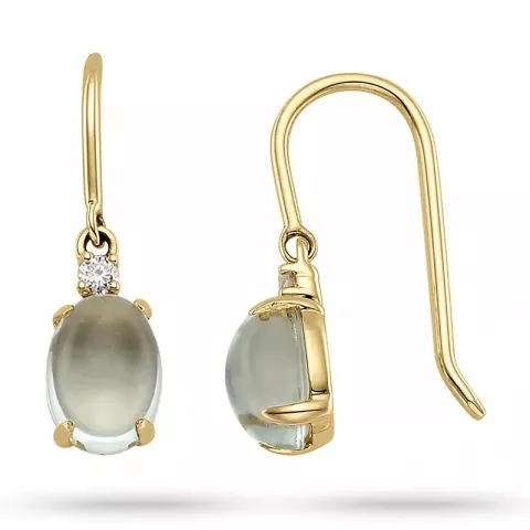 ovalen grünen Amethyst Diamantohrringe in 14 Karat Gold mit Amethyst und Diamant