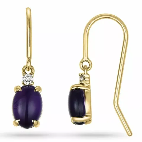 ovalen Amethyst Diamantohrringe in 14 Karat Gold mit Amethyst und Diamant