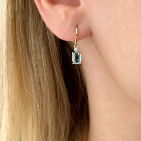 ovalen Topas Diamantohrringe in 14 Karat Gold mit Topas und Diamant
