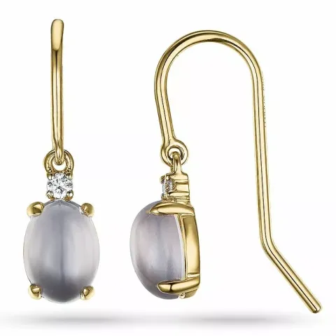 ovalen Quarz Diamantohrringe in 14 Karat Gold mit Quarz und Diamant
