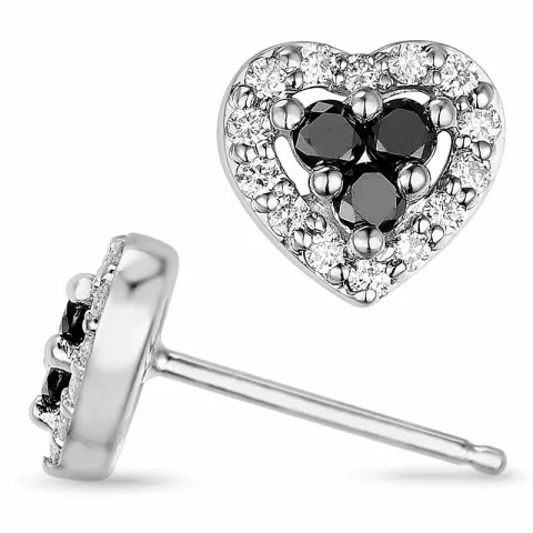 Herz schwarzem Diamant Ohrstecker in 14 Karat Weißgold mit schwarz Diamant und Diamant
