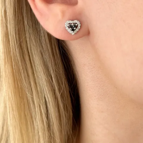 Herz schwarzem Diamant Ohrstecker in 14 Karat Weißgold mit schwarz Diamant und Diamant