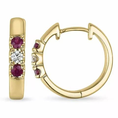runden 16 mm Rubin Kreole in 14 Karat Gold mit Rubin und Diamant