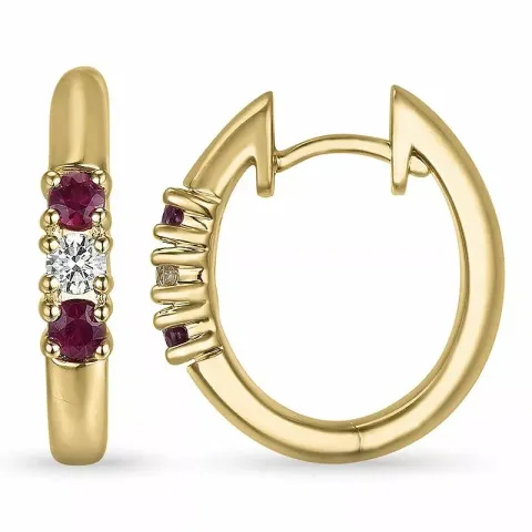 16 mm Rubin Kreole in 14 Karat Gold mit Diamant und Rubin