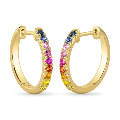 18 mm regenbogenfarbenen Saphir Kreole in 14 Karat Gold mit Saphir