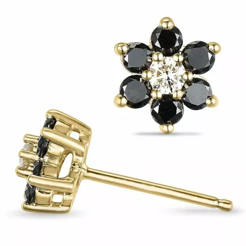 Blumen schwarzem Diamant Ohrstecker in 14 Karat Gold mit Diamant und schwarz Diamant