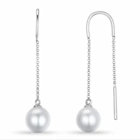 lange Süßwasserperle, aaa-Qualität Ohrringe in 14 Karat Weißgold mit 