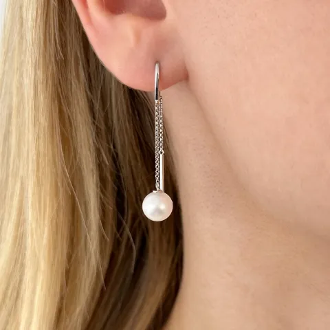 lange Süßwasserperle, aaa-Qualität Ohrringe in 14 Karat Weißgold mit 