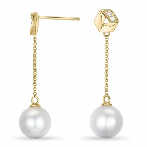 lange Perle Brillantohrringen in 14 Karat Gold mit Diamant
