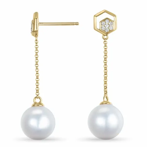 lange Perle Brillantohrringen in 14 Karat Gold mit Diamant