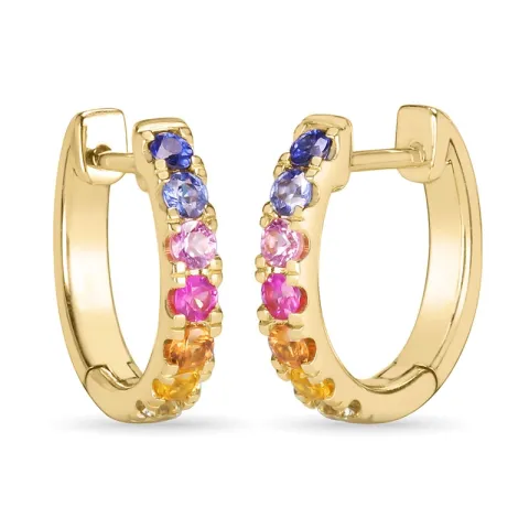 13 mm regenbogenfarbenen Saphir Kreole in 14 Karat Gold mit Saphir