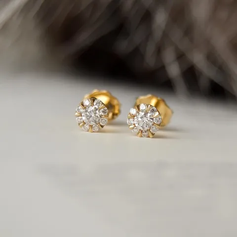 runden Diamant Ohrstecker in 14 Karat Gold mit Diamant und Diamant