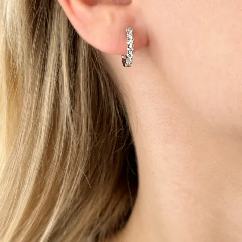 14 mm Diamant Kreole in 14 Karat Weißgold mit Diamant