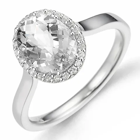 ovaler Quarz Diamantring in 14 Karat Weißgold 2,0 ct 0,12 ct