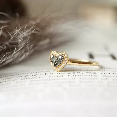 Herz schwarz diamant ring in 14 karat gold 0,13 ct 0,09 ct