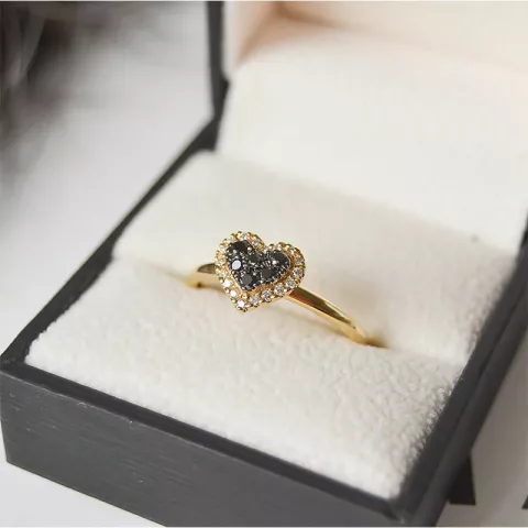 Herz schwarz diamant ring in 14 karat gold 0,13 ct 0,09 ct