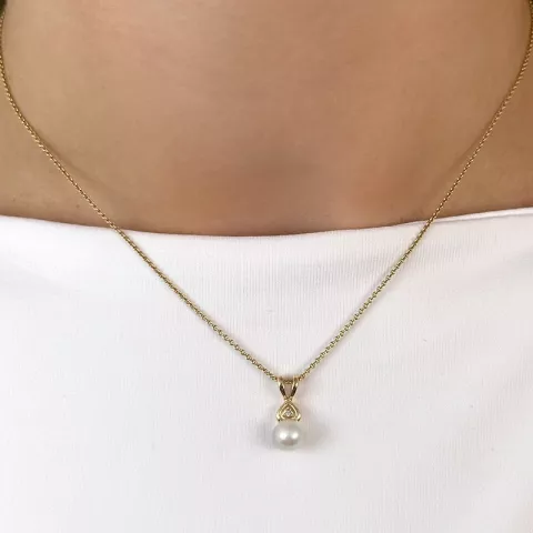 Perle diamantanhänger in 14 karat gold 0,007 ct