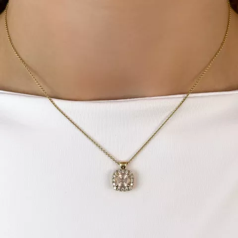 viereckigem Quarz Diamantanhänger in 14 karat Gold 1,45 ct 0,28 ct