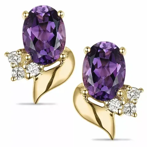 Blumen Amethyst Diamantohrringe in 14 Karat Gold mit Diamant und Amethyst 