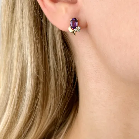 Blumen Amethyst Diamantohrringe in 14 Karat Gold mit Diamant und Amethyst 