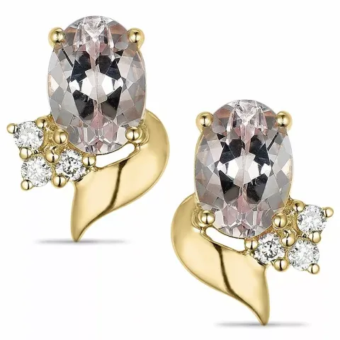 Blumen morganit Diamantohrringe in 14 Karat Gold mit Diamant und morganit