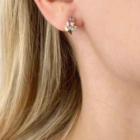 Blumen morganit Diamantohrringe in 14 Karat Gold mit Diamant und morganit